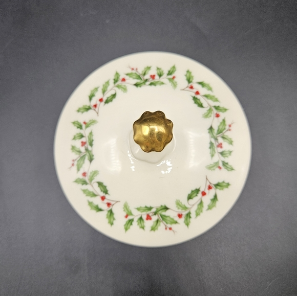 Vintage Lenox Christmas Holiday Dimension Candy Jar w/ Holly Design - Picture 3 of 5